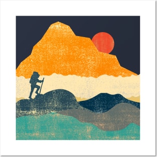 Hiking in the Mountains at Sunset Posters and Art